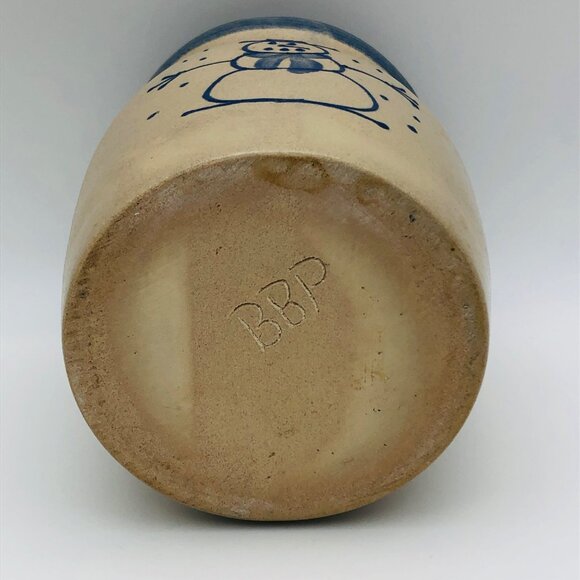 Vintage BBP Crock with Snowman 5.5" Tall Country Farmhouse Blue - Picture 7 of 8